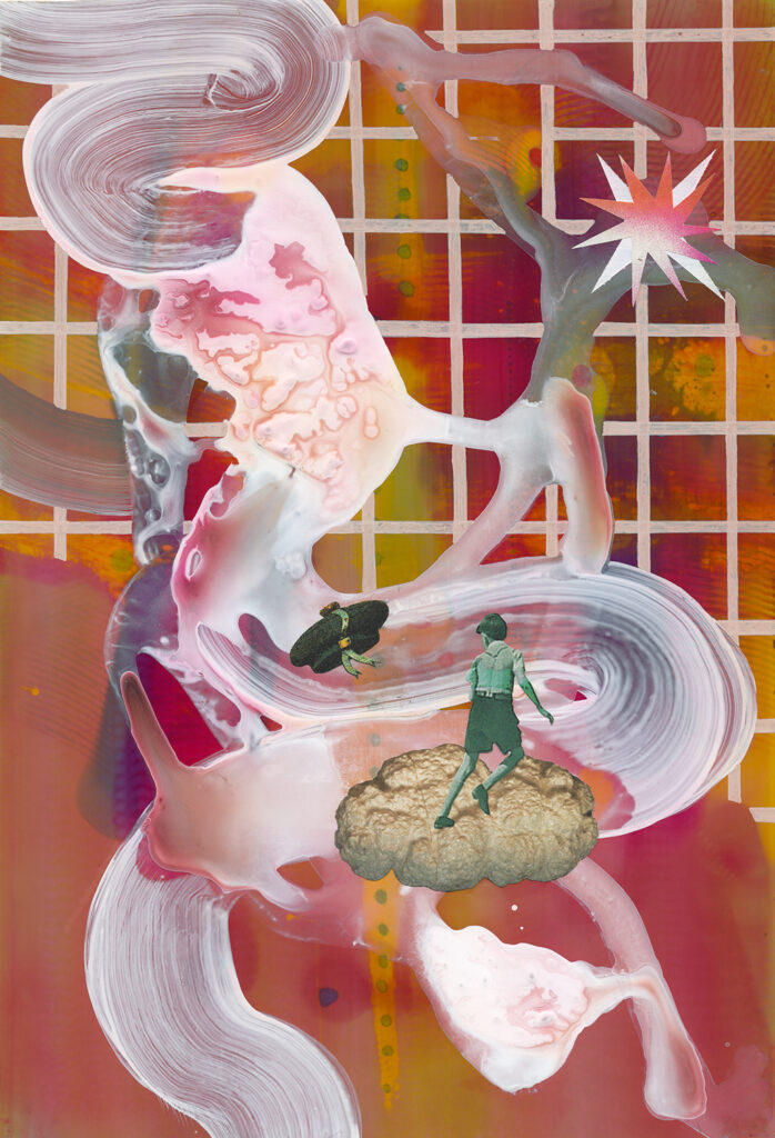 Rêve étoile, peinture acrylique, encres et collage sur papier photo de l'artiste plasticienne et illustratrice Charlotte Guitard 2020