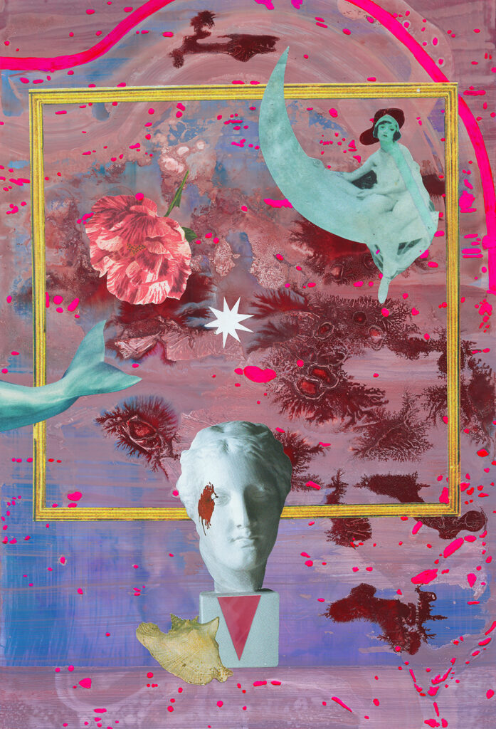 peinture contemporaine et collage sur papier photo de l'artiste visuelle Charlotte Guitard
