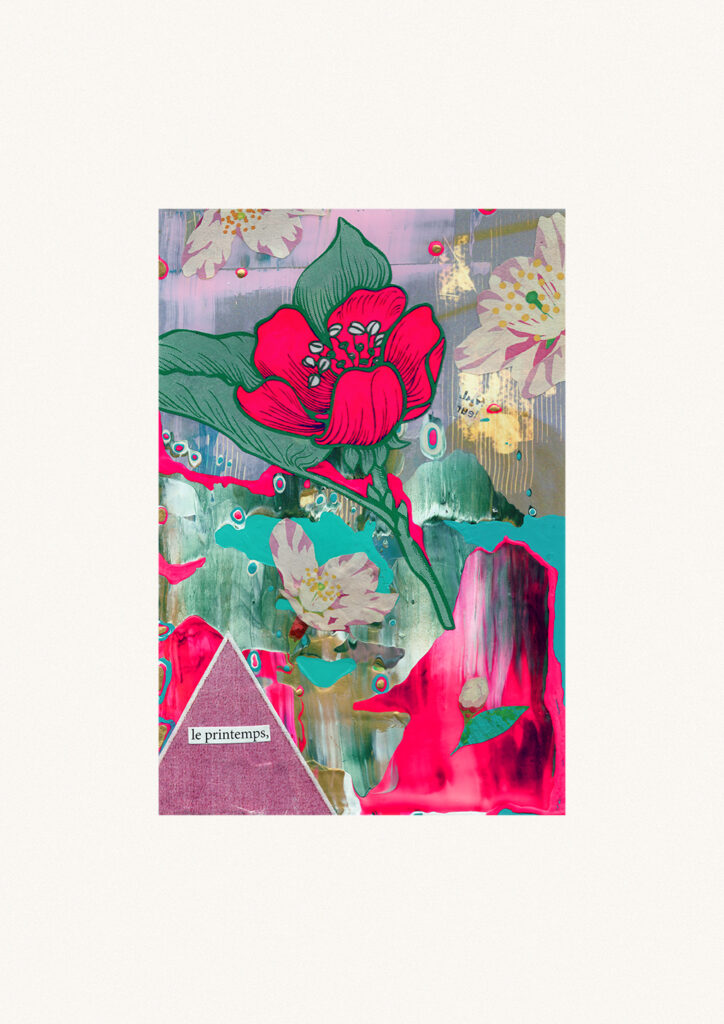 Le printemps, peinture et collage sur photo, Charlotte Guitard 2022, contemporary painting and collage on photograph